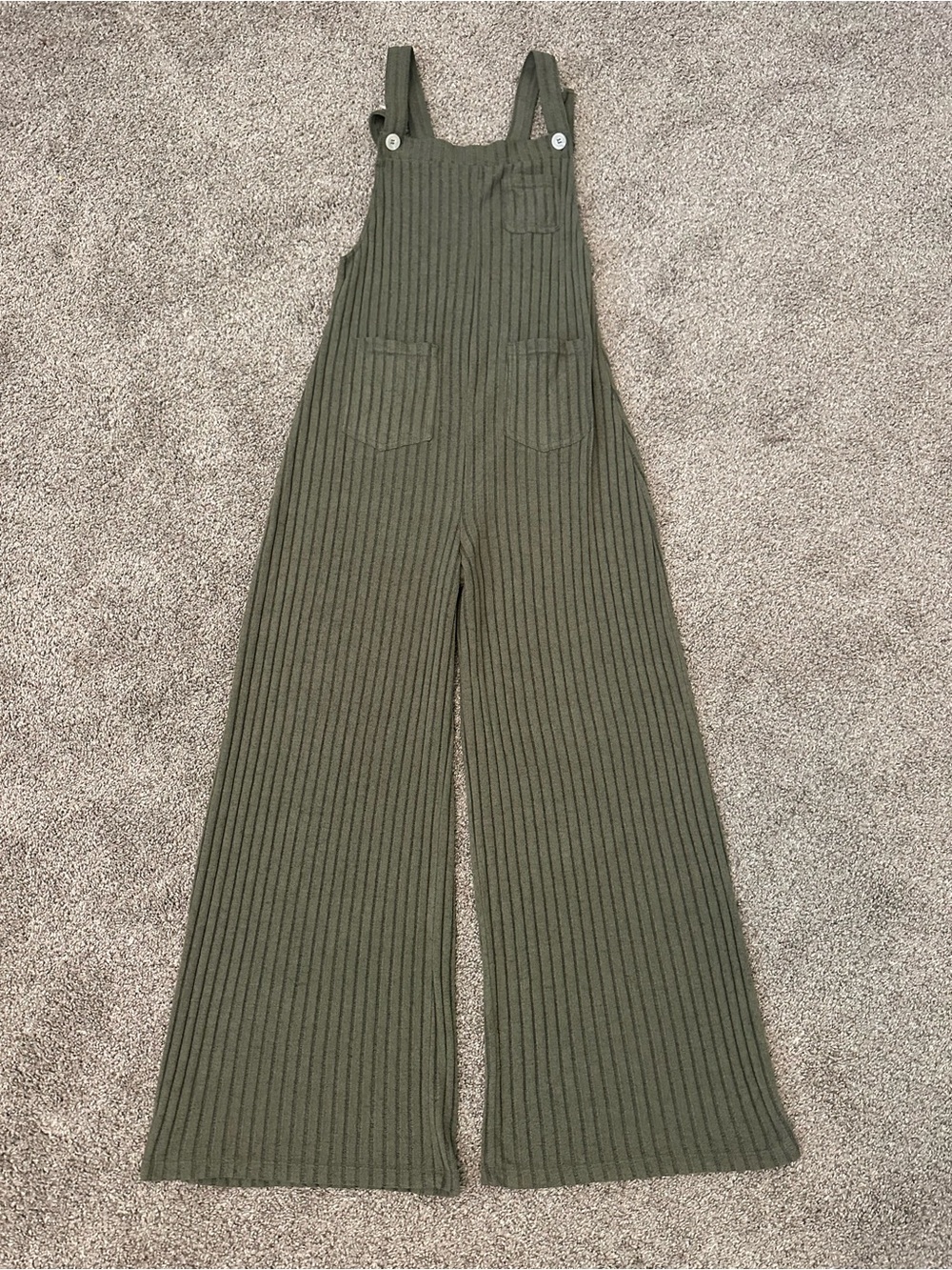 HALARA Olive Ribbed Wide-Leg Jumpsuit